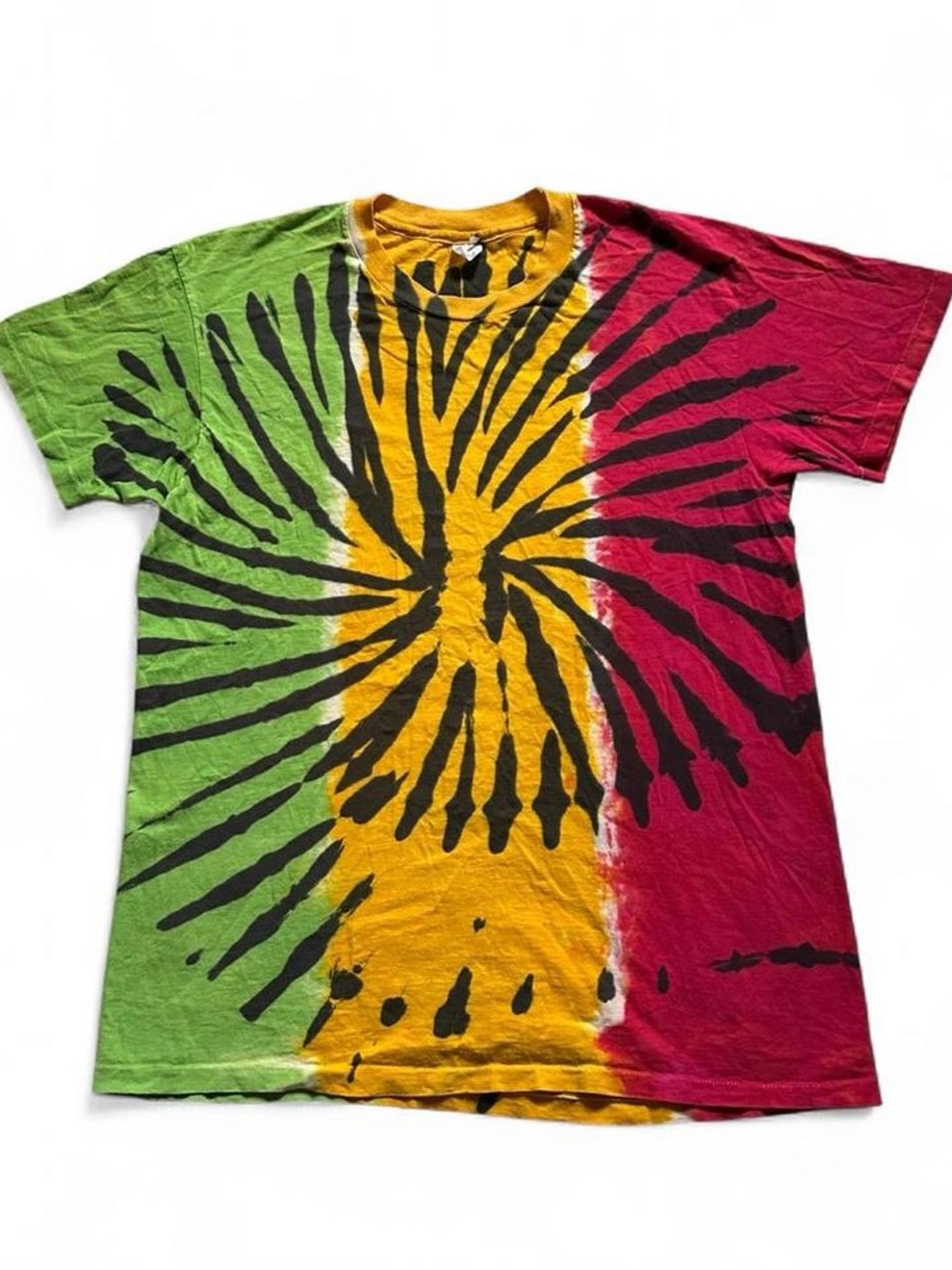 Vintage 1980s Rasta Tie-Dye Spiral Graphic Tee - Green, Yellow, Red XL